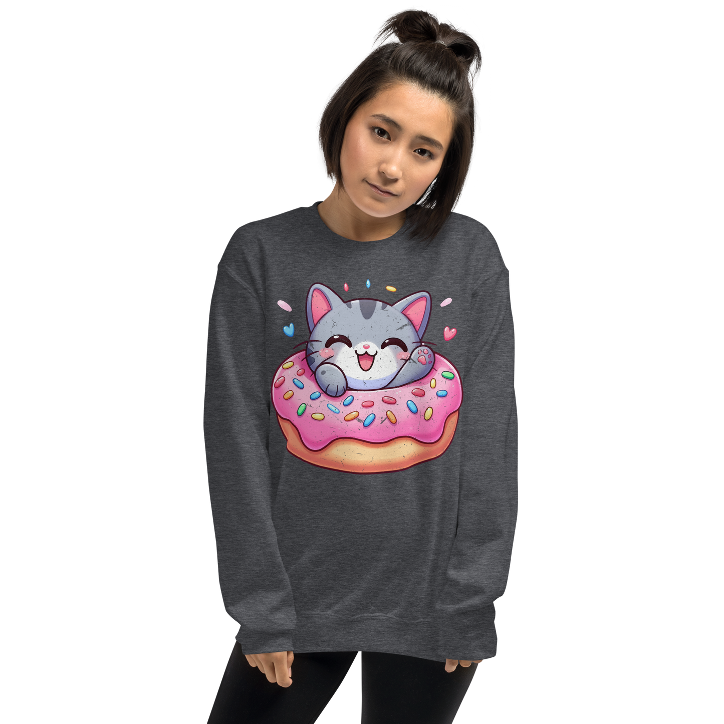 Grey Kitten - Laughing in a Donut - Preshrunk Sweatshirt