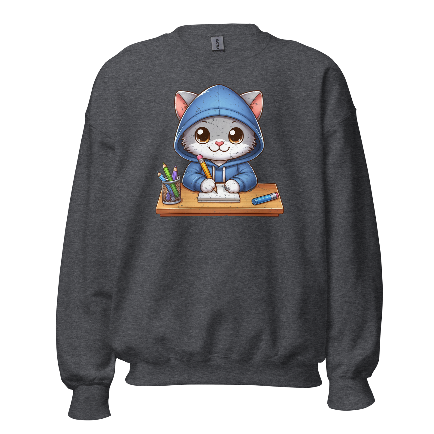 Grey Kitten Doing School - Preshrunk Sweatshirt