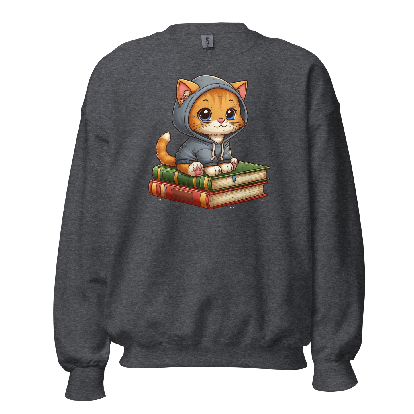 Orange Kitten - Sitting on Books - Preshrunk Sweatshirt