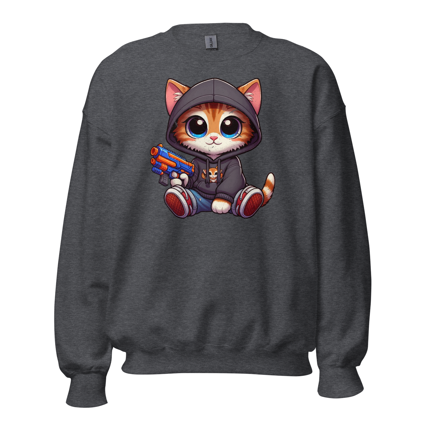 Orange Kitten with Foam Dart Blaster - Preshrunk Sweatshirt