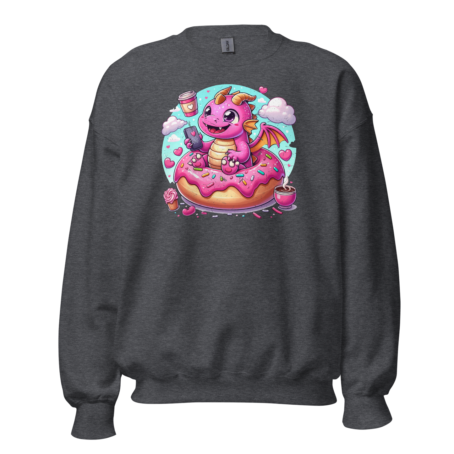 Pink Dragon - Loving Coffee and Donuts - Preshrunk Sweatshirt