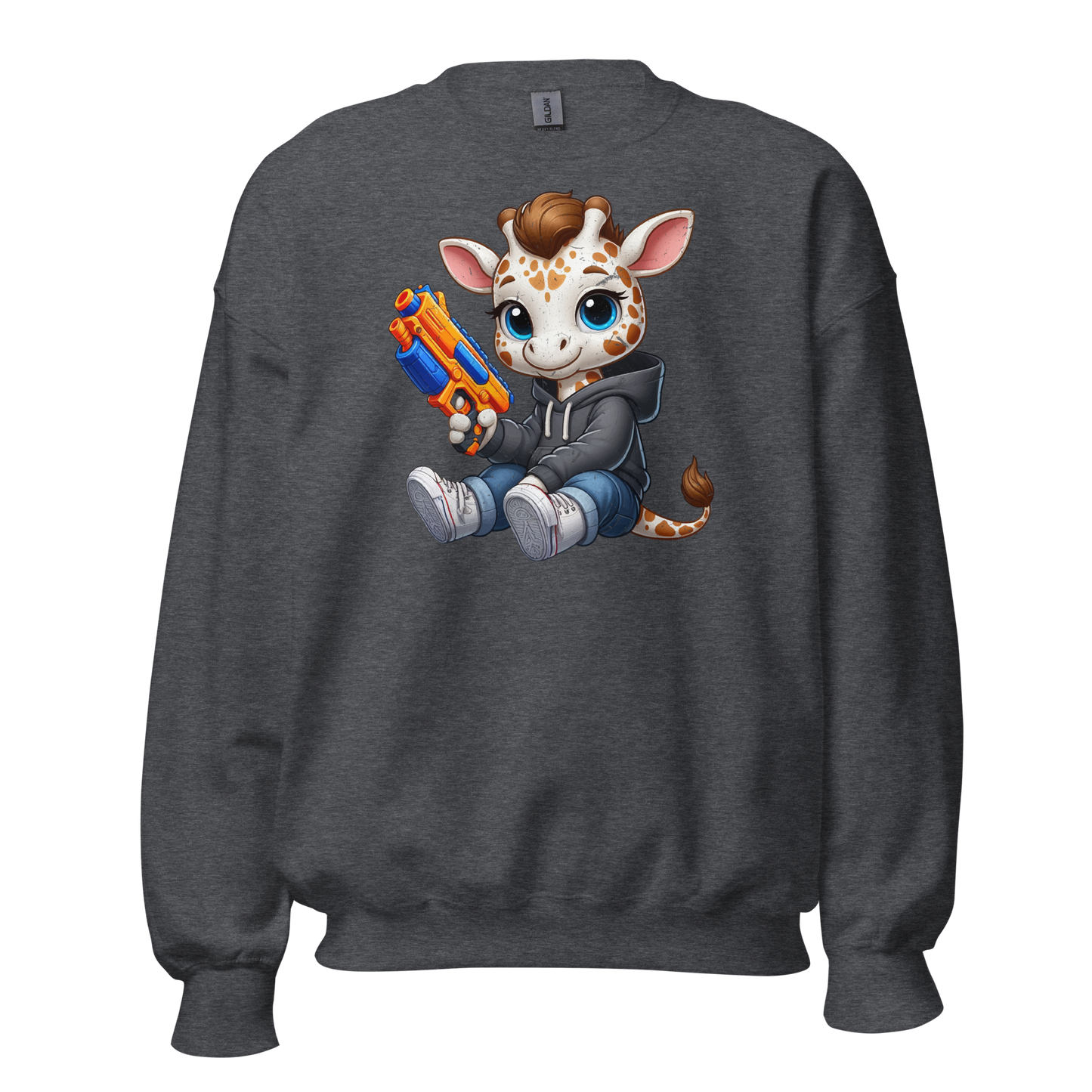 White Giraffe with Foam Dart Blaster - Preshrunk Sweatshirt