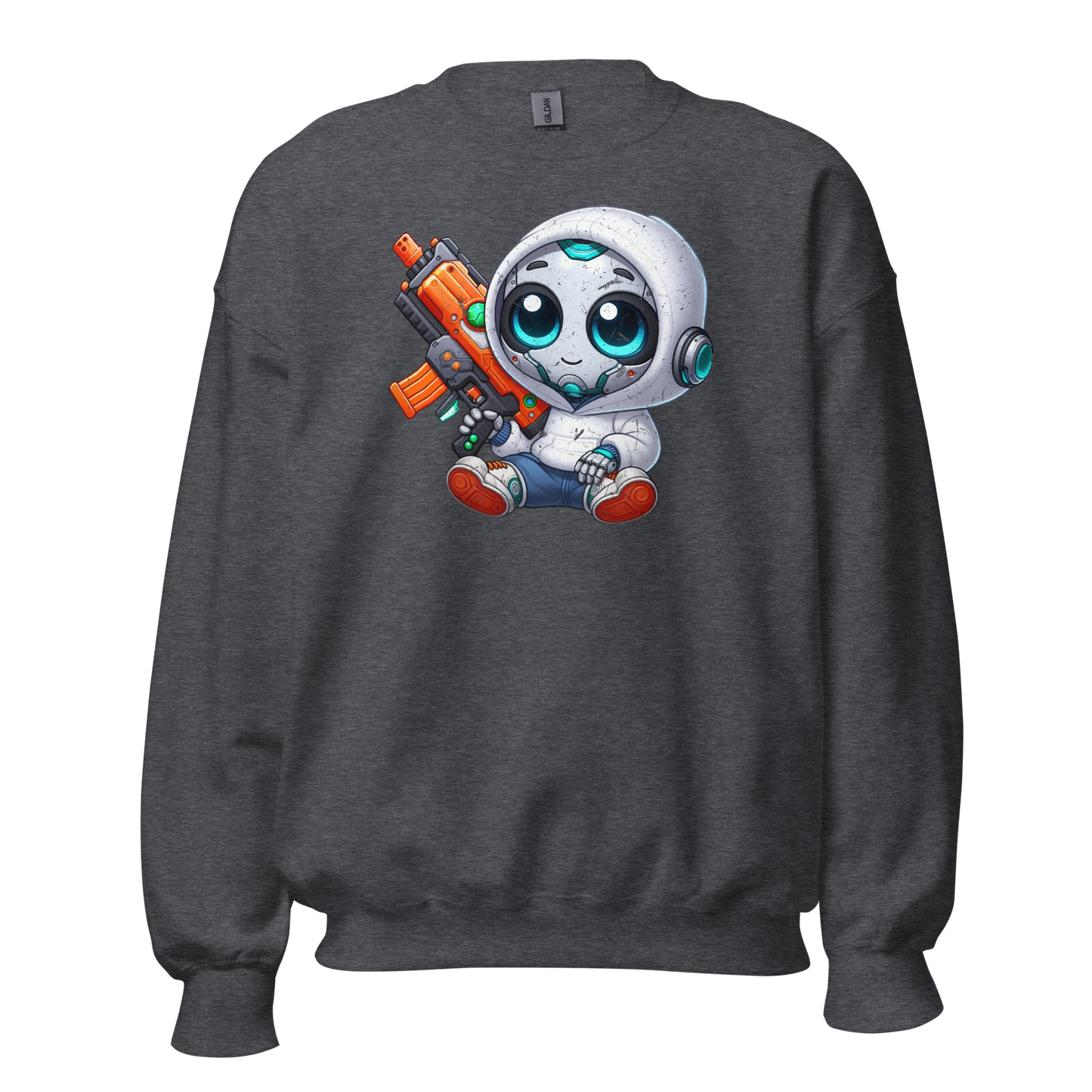 White Robot with Foam Dart Blaster - Preshrunk Sweatshirt