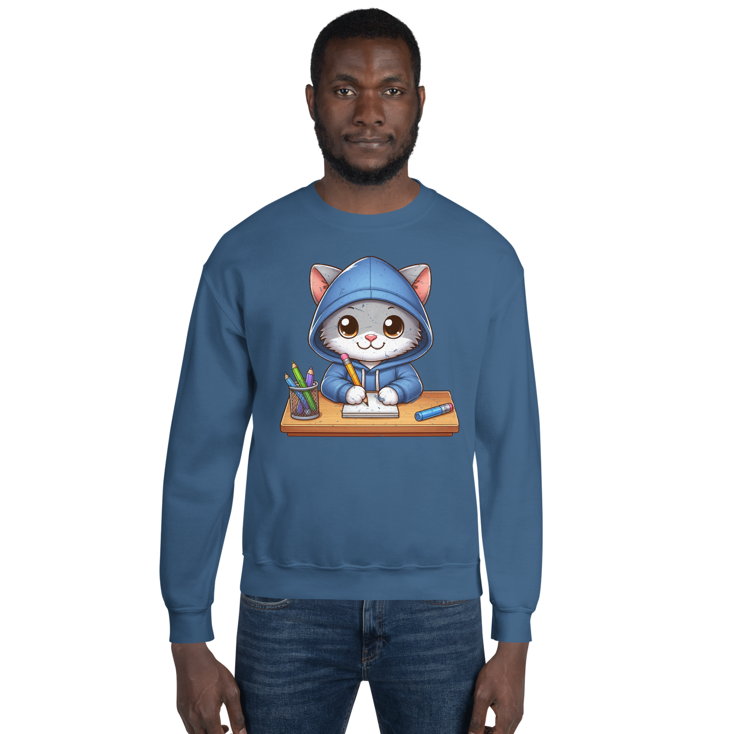 Grey Kitten Doing School - Preshrunk Sweatshirt