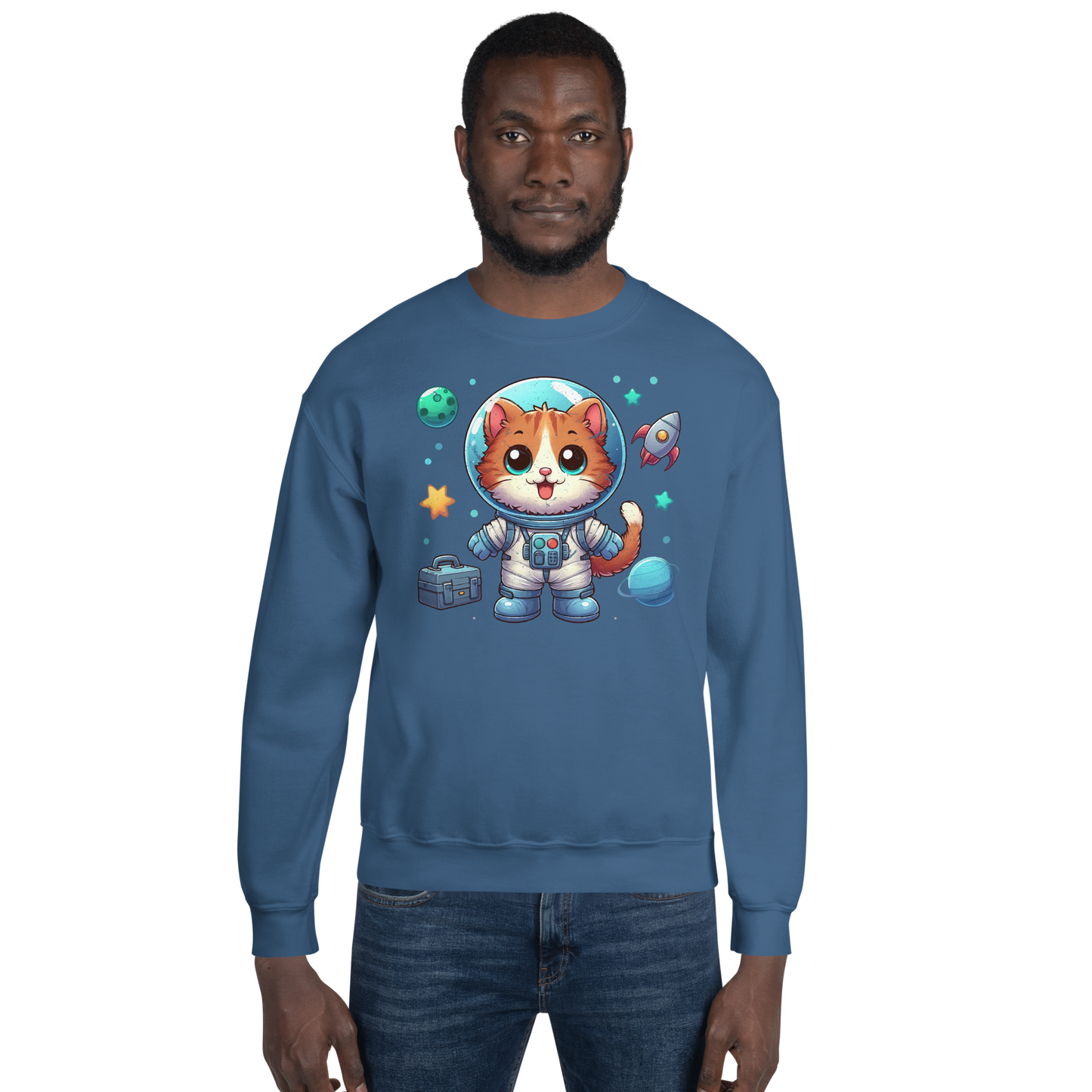 Space Kitten with Planets - Preshrunk Sweatshirt