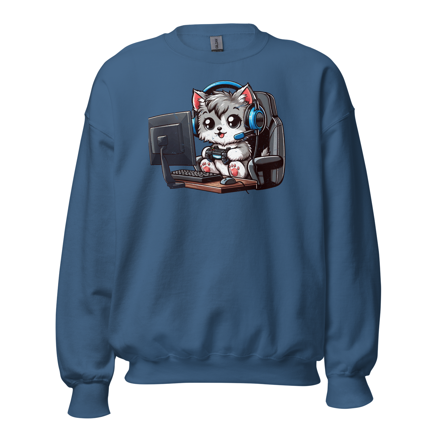 Gamer Kitten - Blue Headset - Preshrunk Sweatshirt