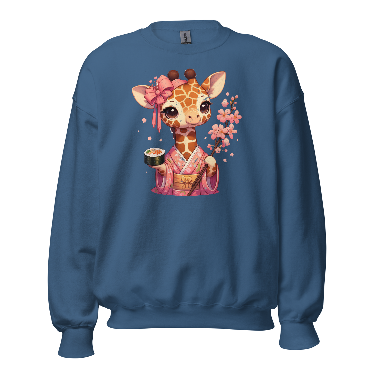 Geisha Giraffe - Holding Cherry Blossoms - Preshrunk Sweatshirt