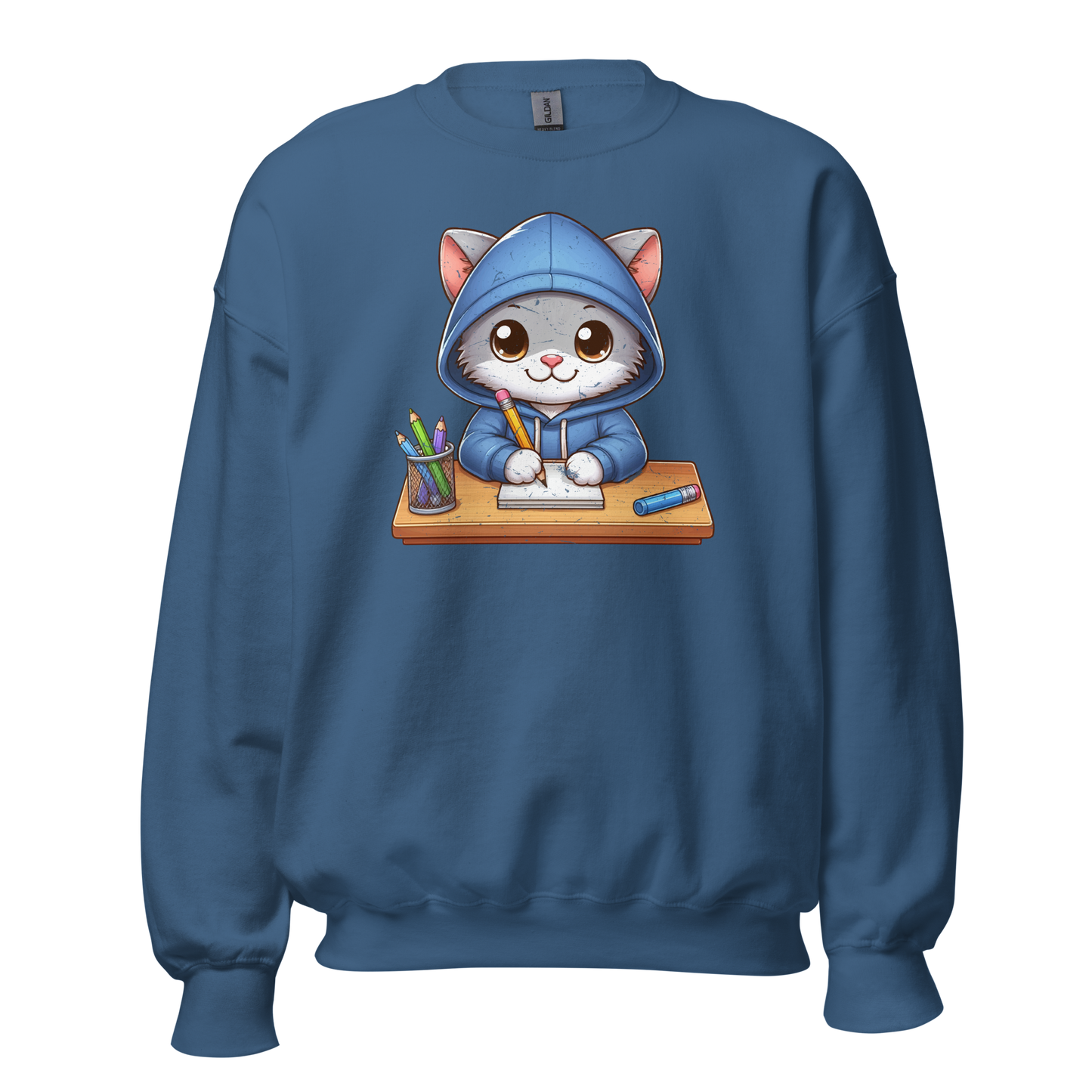 Grey Kitten Doing School - Preshrunk Sweatshirt