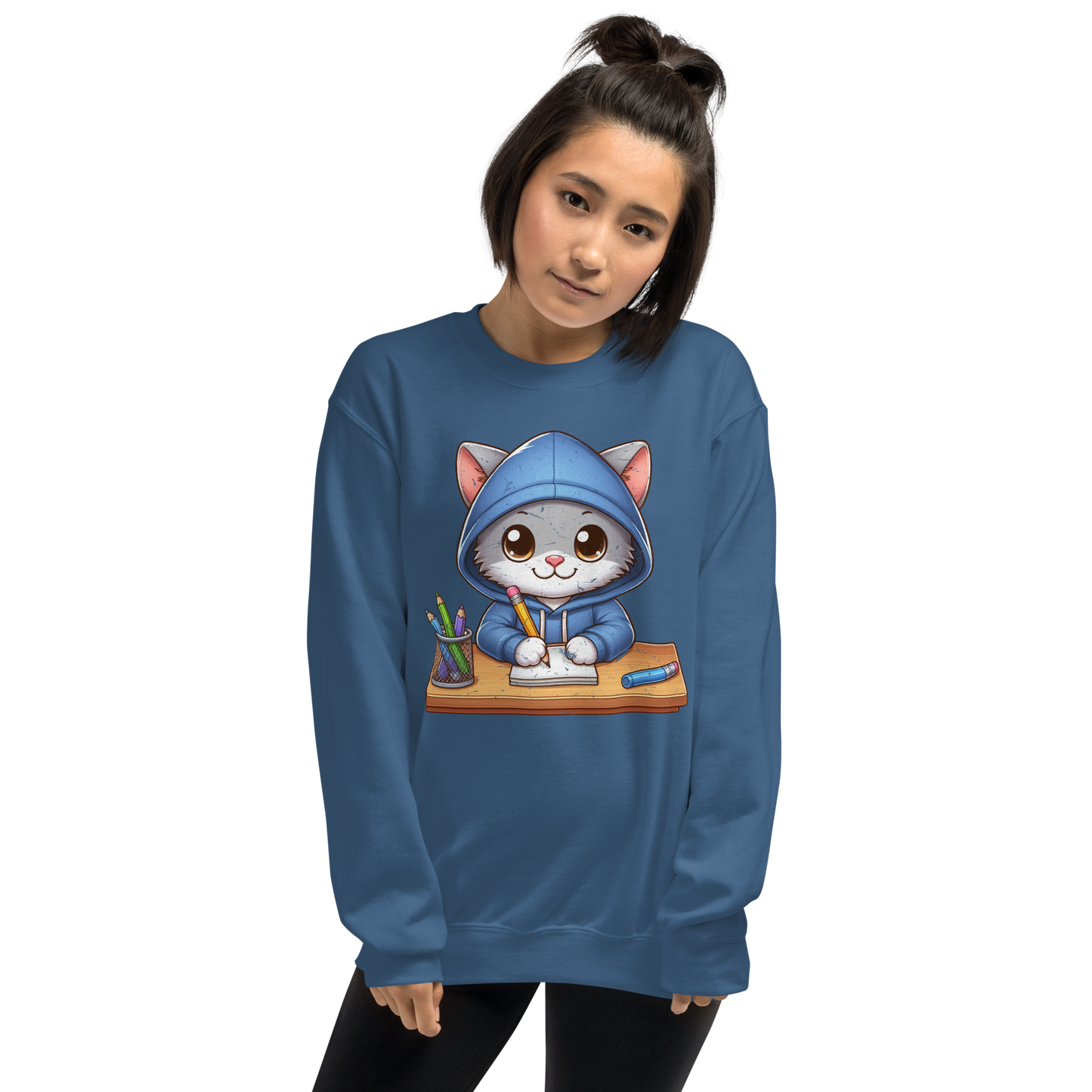 Grey Kitten Doing School - Preshrunk Sweatshirt
