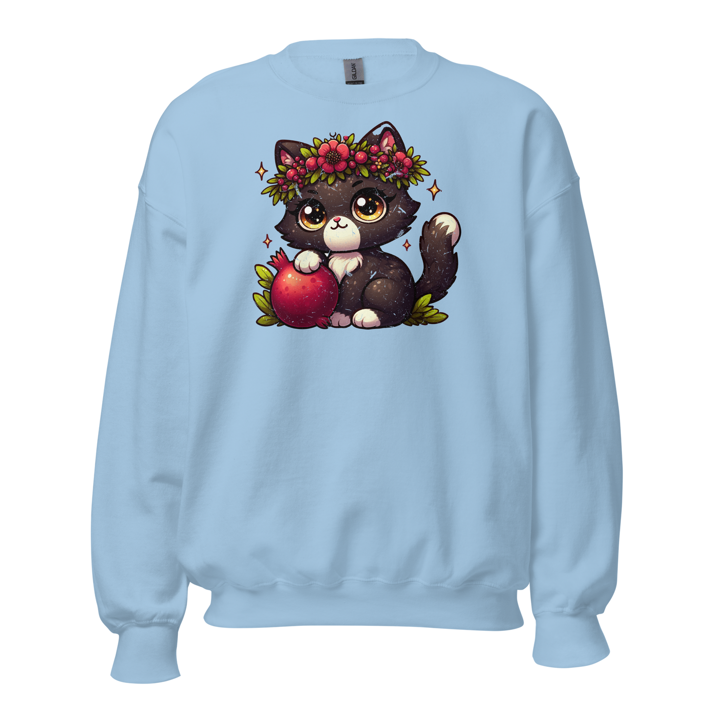 Black Kitten with Red Flowers - Preshrunk Sweatshirt
