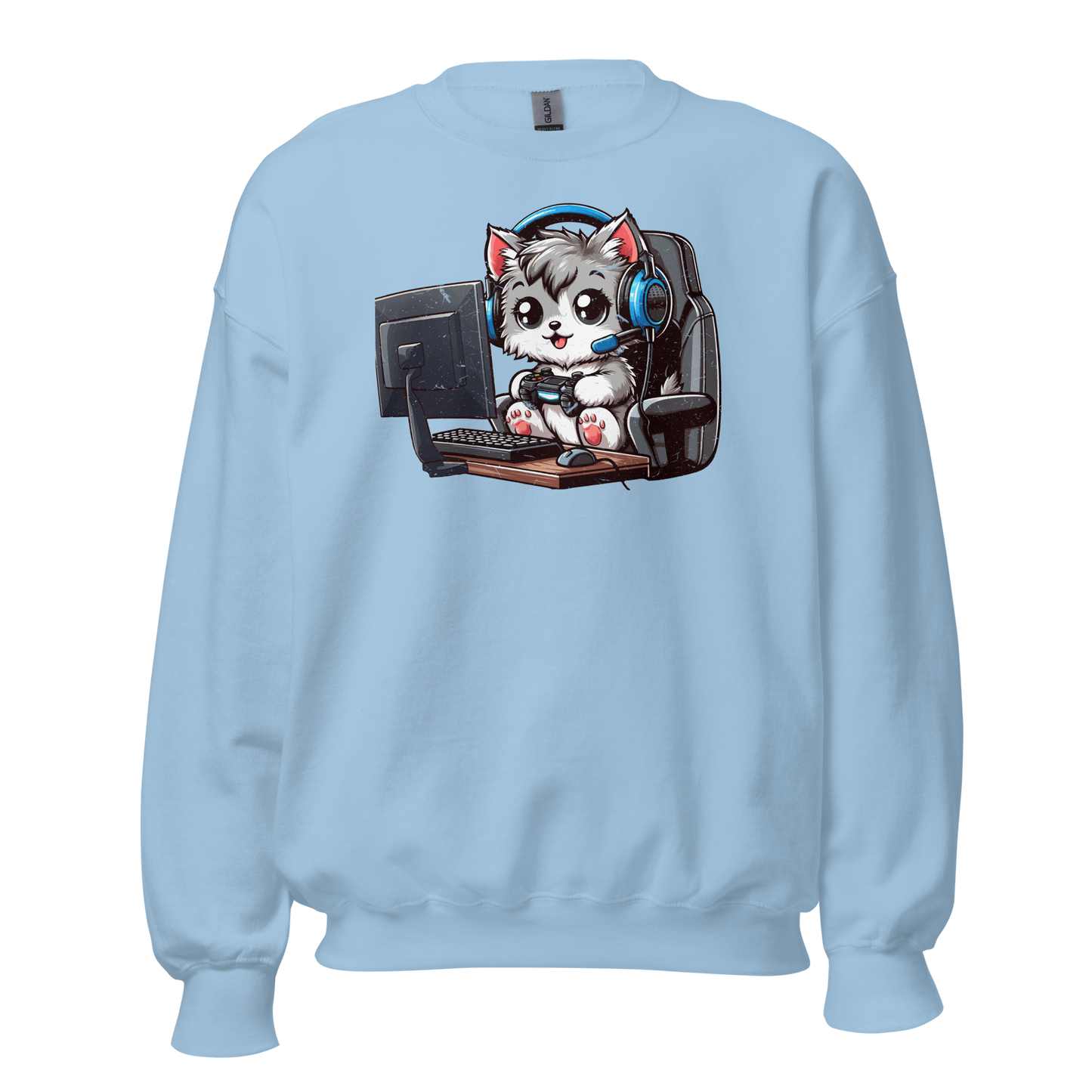 Gamer Kitten - Blue Headset - Preshrunk Sweatshirt