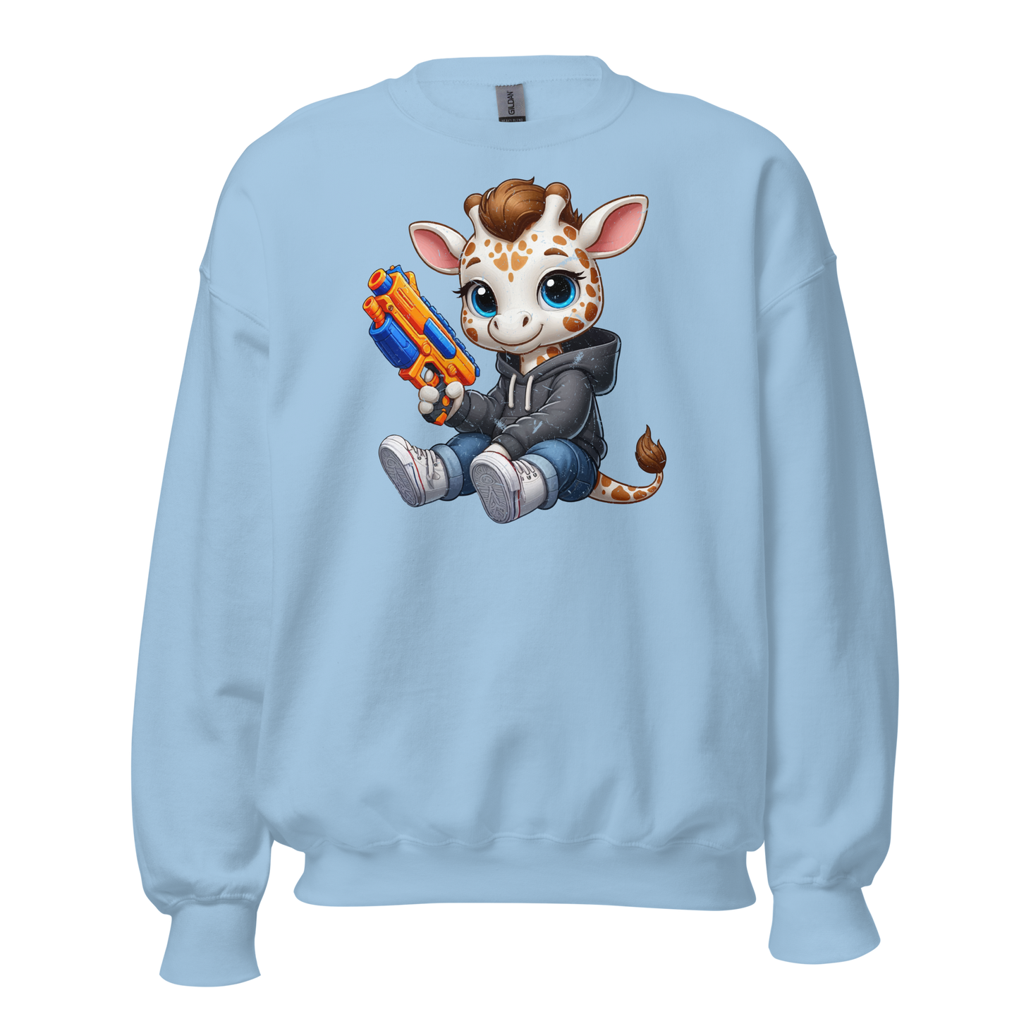 White Giraffe with Foam Dart Blaster - Preshrunk Sweatshirt