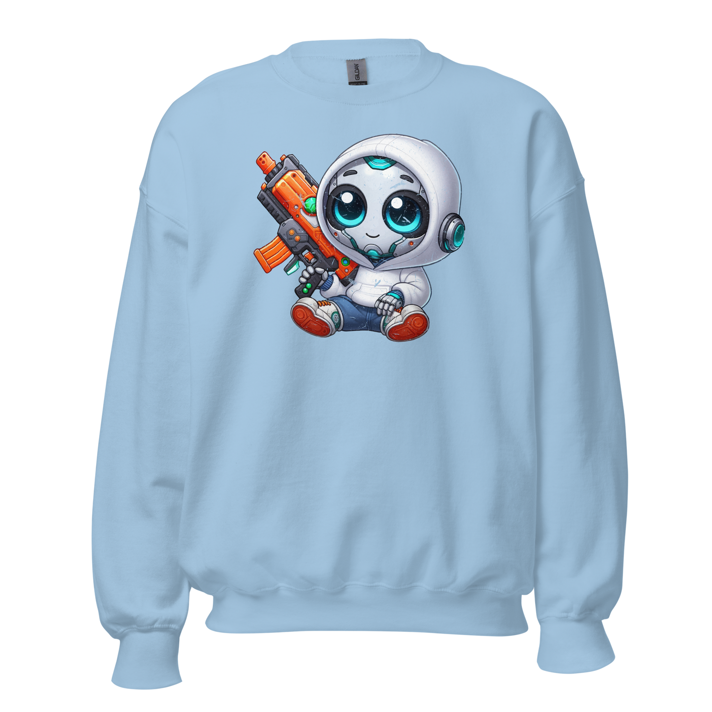 White Robot with Foam Dart Blaster - Preshrunk Sweatshirt