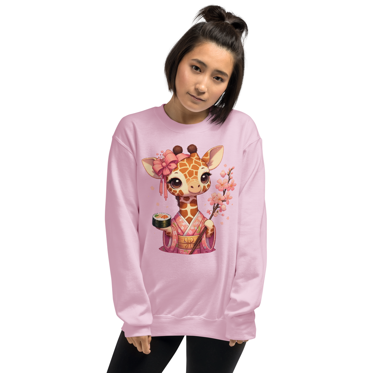 Geisha Giraffe - Holding Cherry Blossoms - Preshrunk Sweatshirt