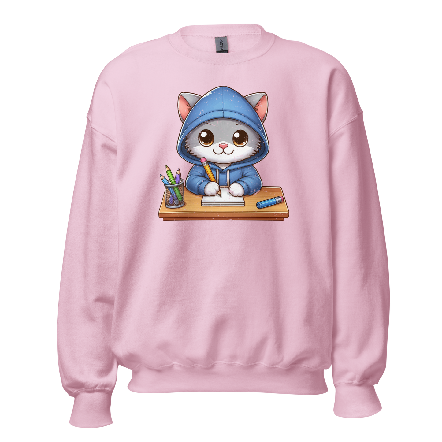 Grey Kitten Doing School - Preshrunk Sweatshirt