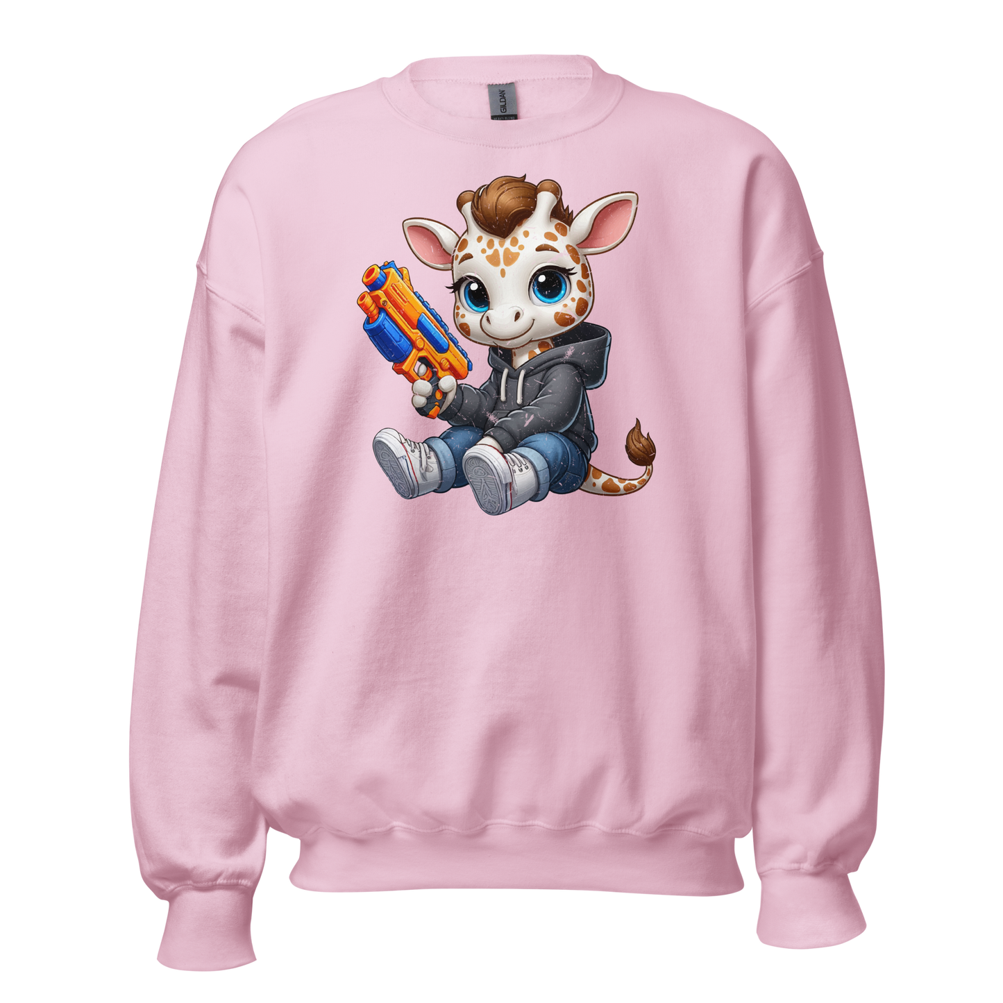 White Giraffe with Foam Dart Blaster - Preshrunk Sweatshirt