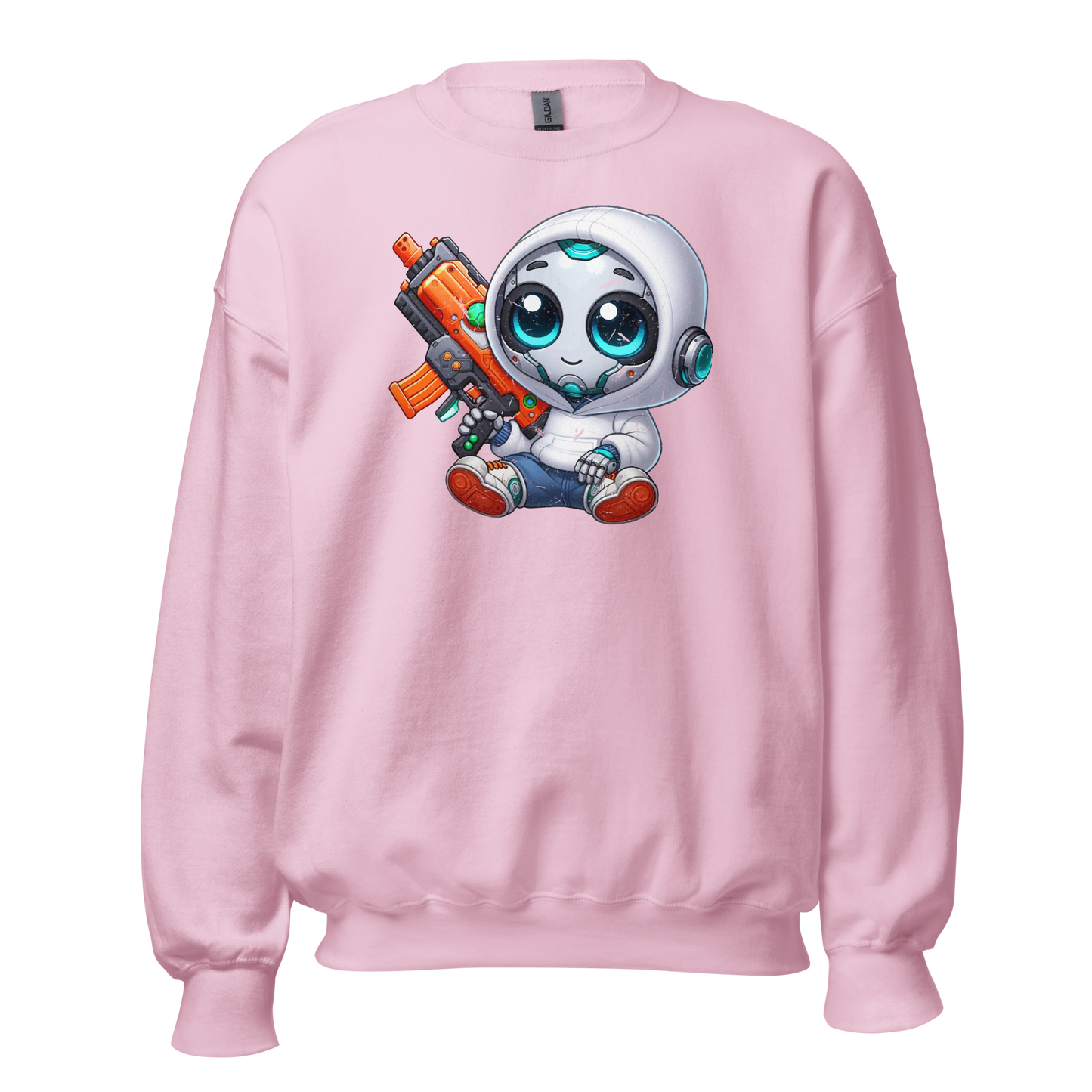 White Robot with Foam Dart Blaster - Preshrunk Sweatshirt