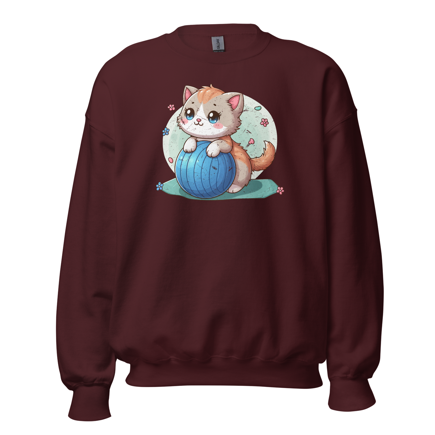 Brown Kitten on Blue Ball - Preshrunk Sweatshirt