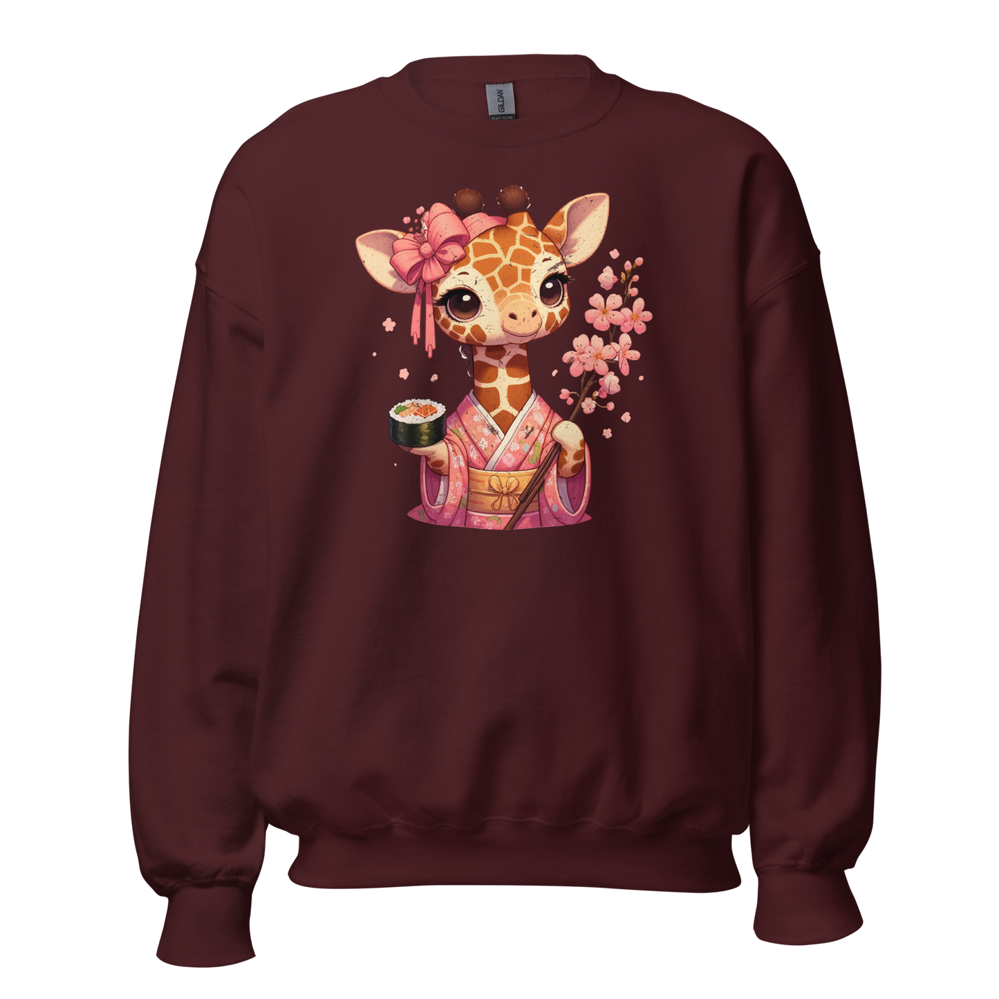 Geisha Giraffe - Holding Cherry Blossoms - Preshrunk Sweatshirt