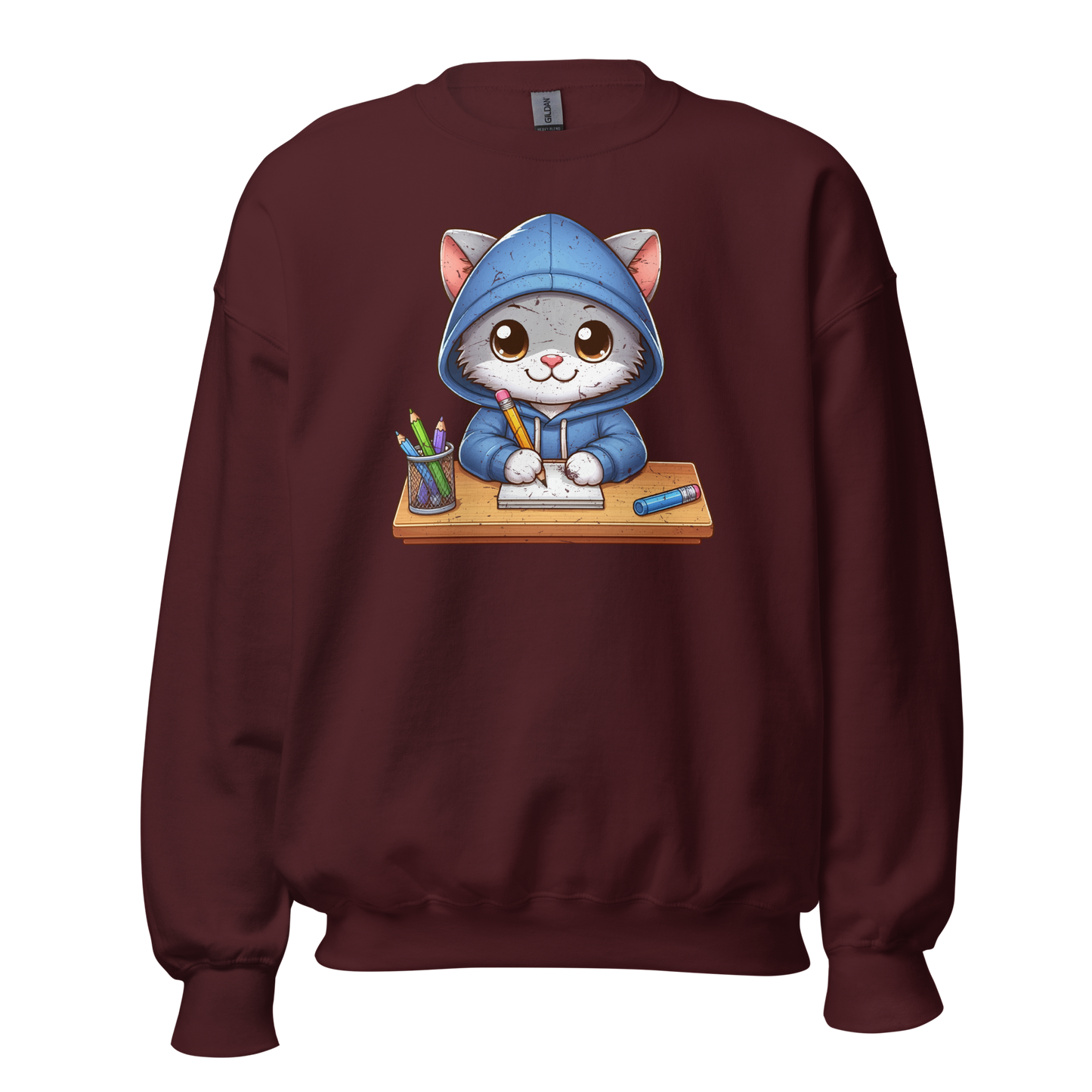 Grey Kitten Doing School - Preshrunk Sweatshirt