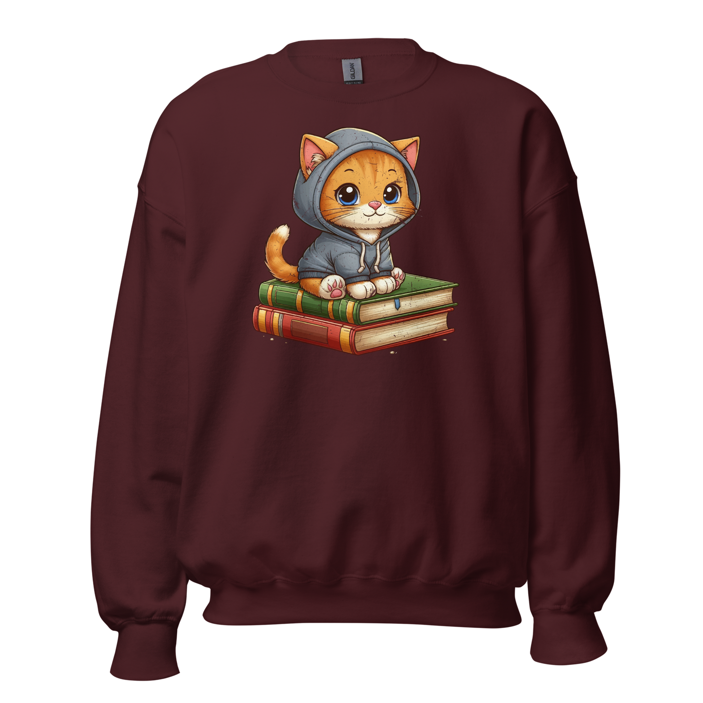 Orange Kitten - Sitting on Books - Preshrunk Sweatshirt