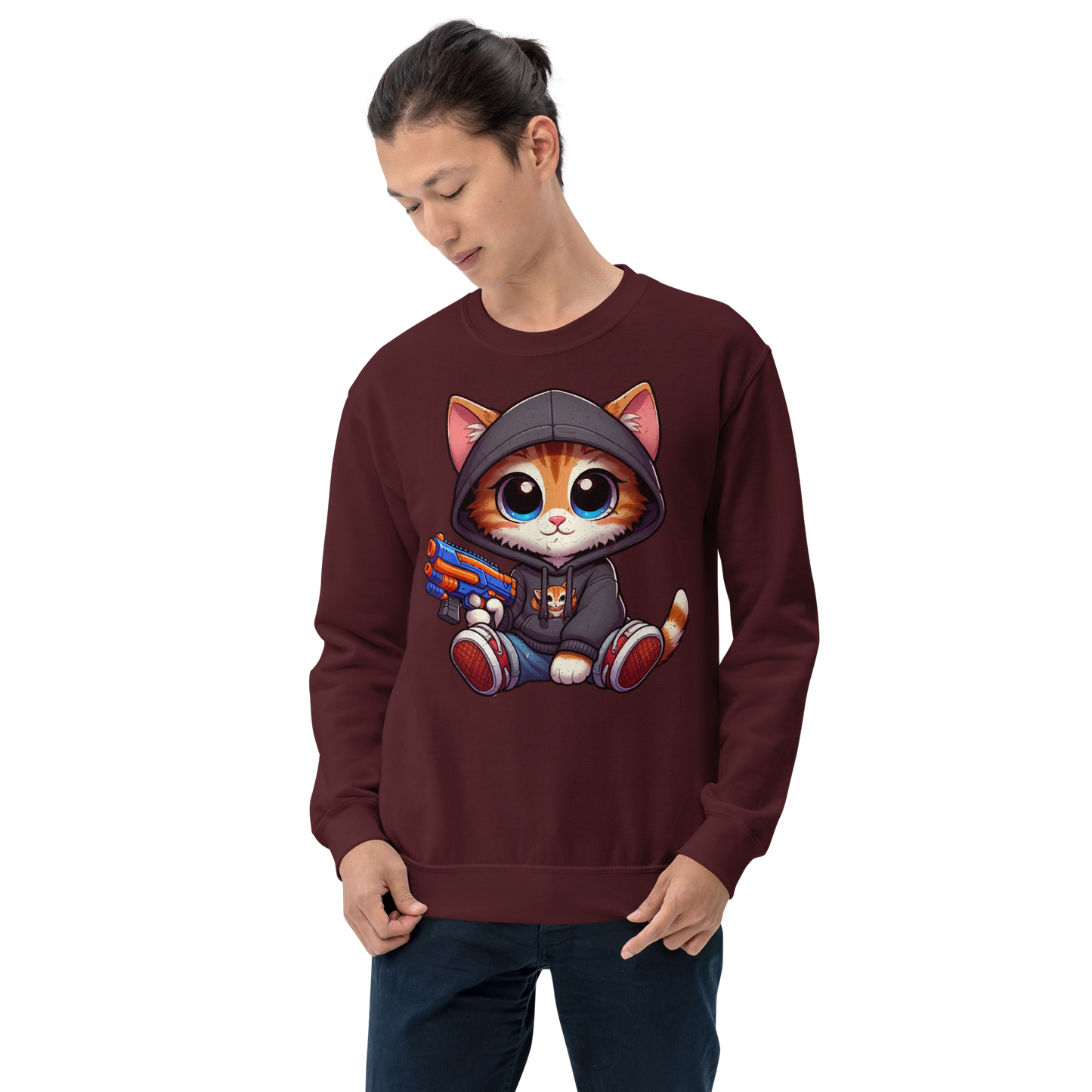Orange Kitten with Foam Dart Blaster - Preshrunk Sweatshirt