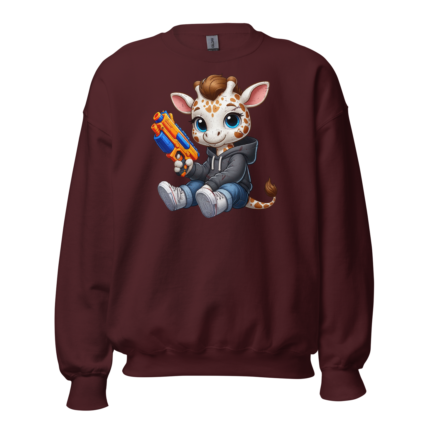 White Giraffe with Foam Dart Blaster - Preshrunk Sweatshirt