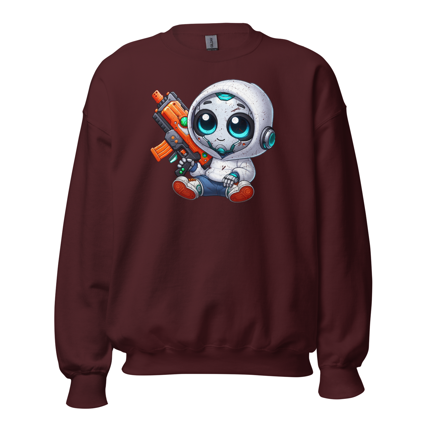 White Robot with Foam Dart Blaster - Preshrunk Sweatshirt