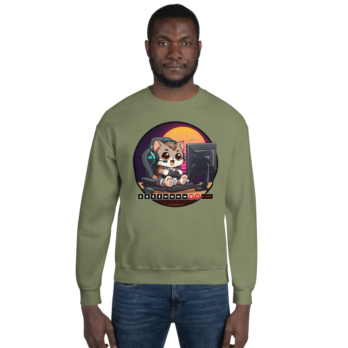Gamer Kitten - Green Headset - Preshrunk Sweatshirt
