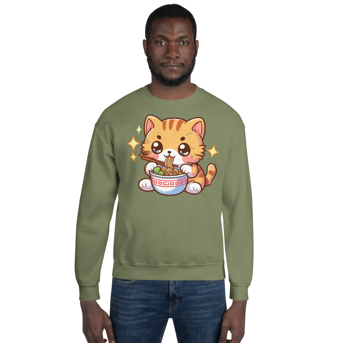 Orange Kitten - Eating Ramen - Preshrunk Sweatshirt