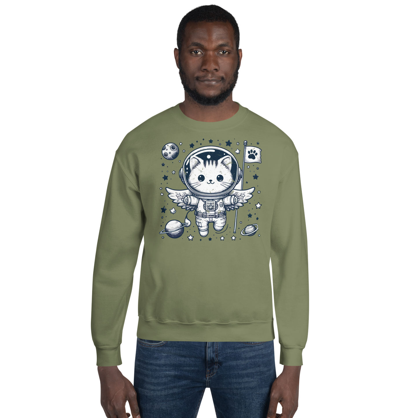 Space Kitten with Stars - Preshrunk Sweatshirt