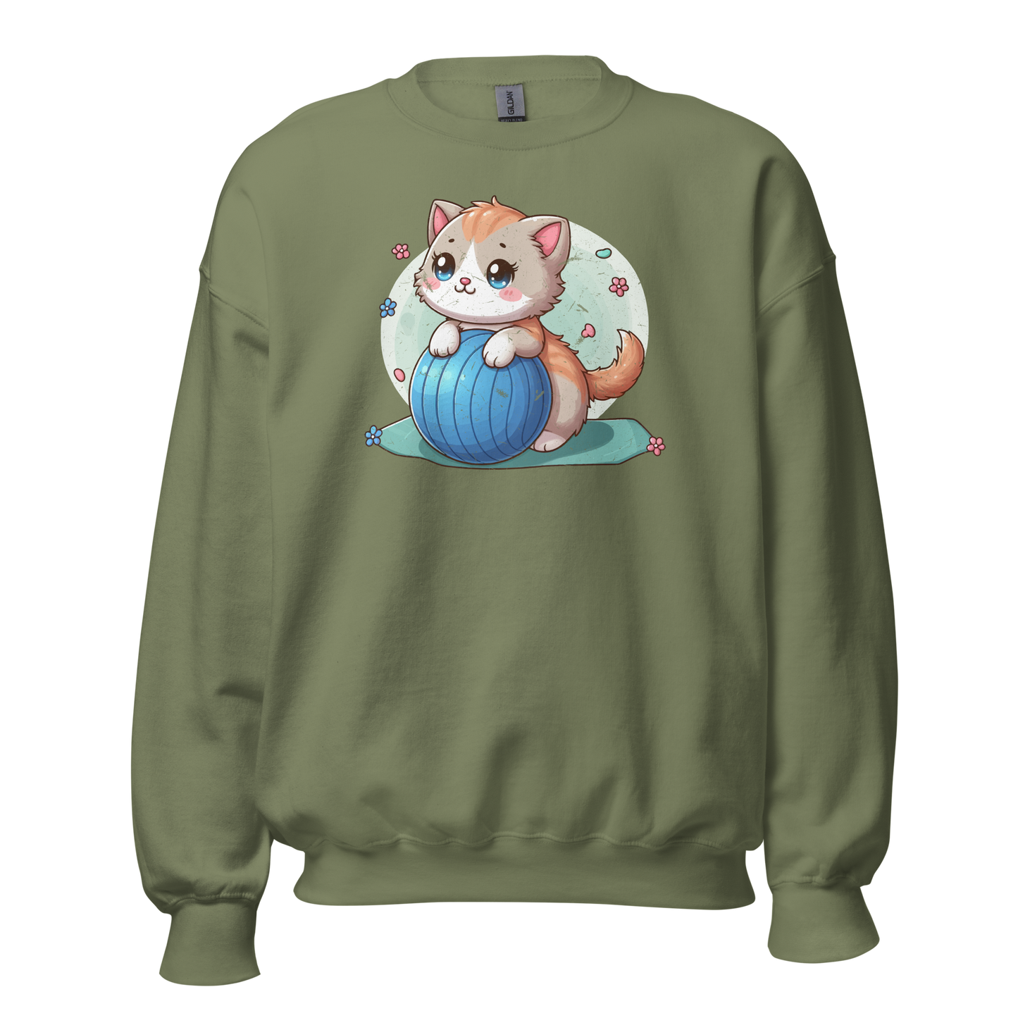 Brown Kitten on Blue Ball - Preshrunk Sweatshirt