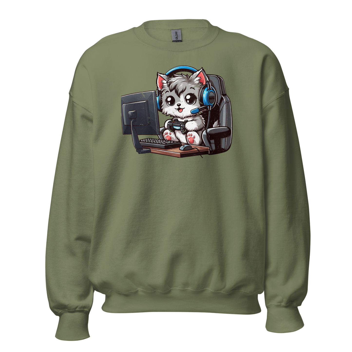Gamer Kitten - Blue Headset - Preshrunk Sweatshirt