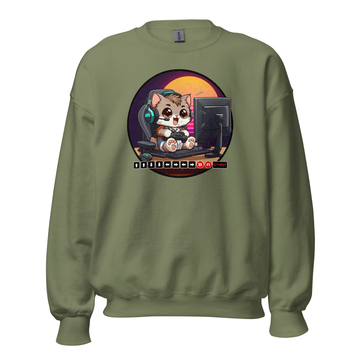 Gamer Kitten - Green Headset - Preshrunk Sweatshirt