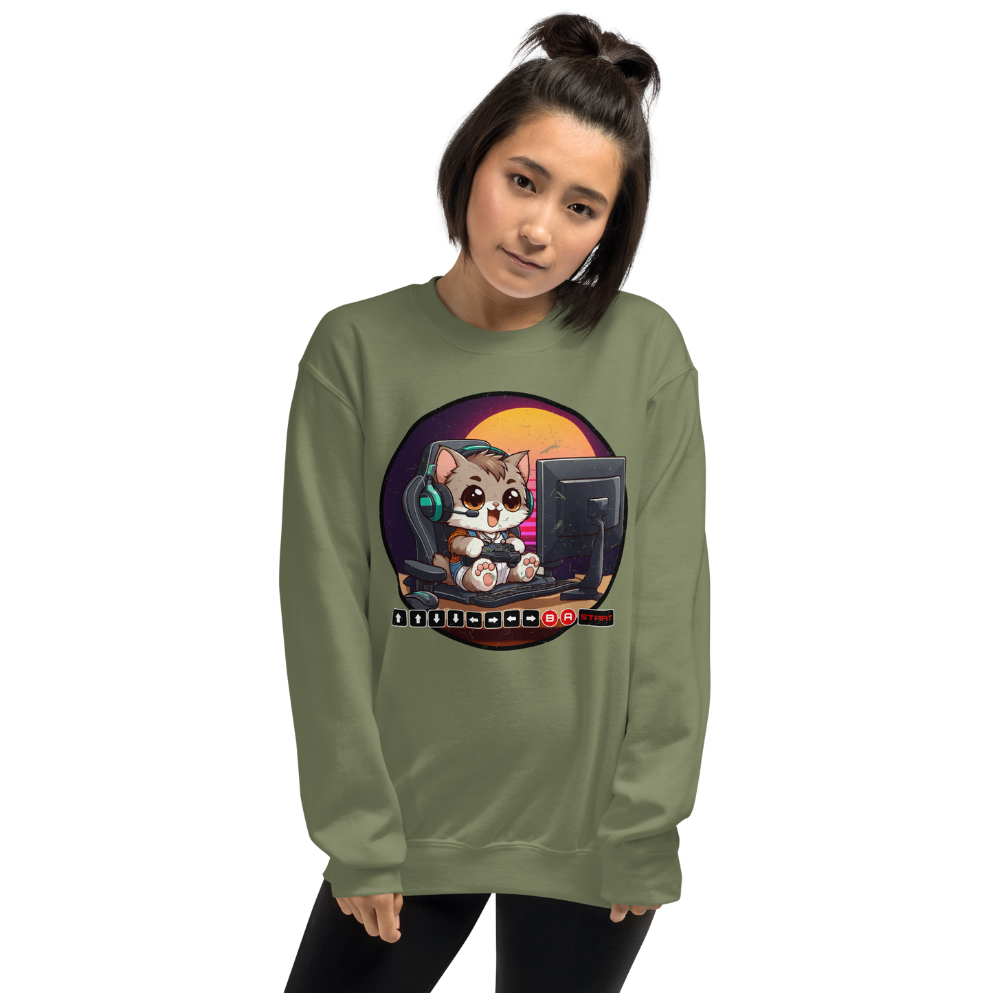 Gamer Kitten - Green Headset - Preshrunk Sweatshirt