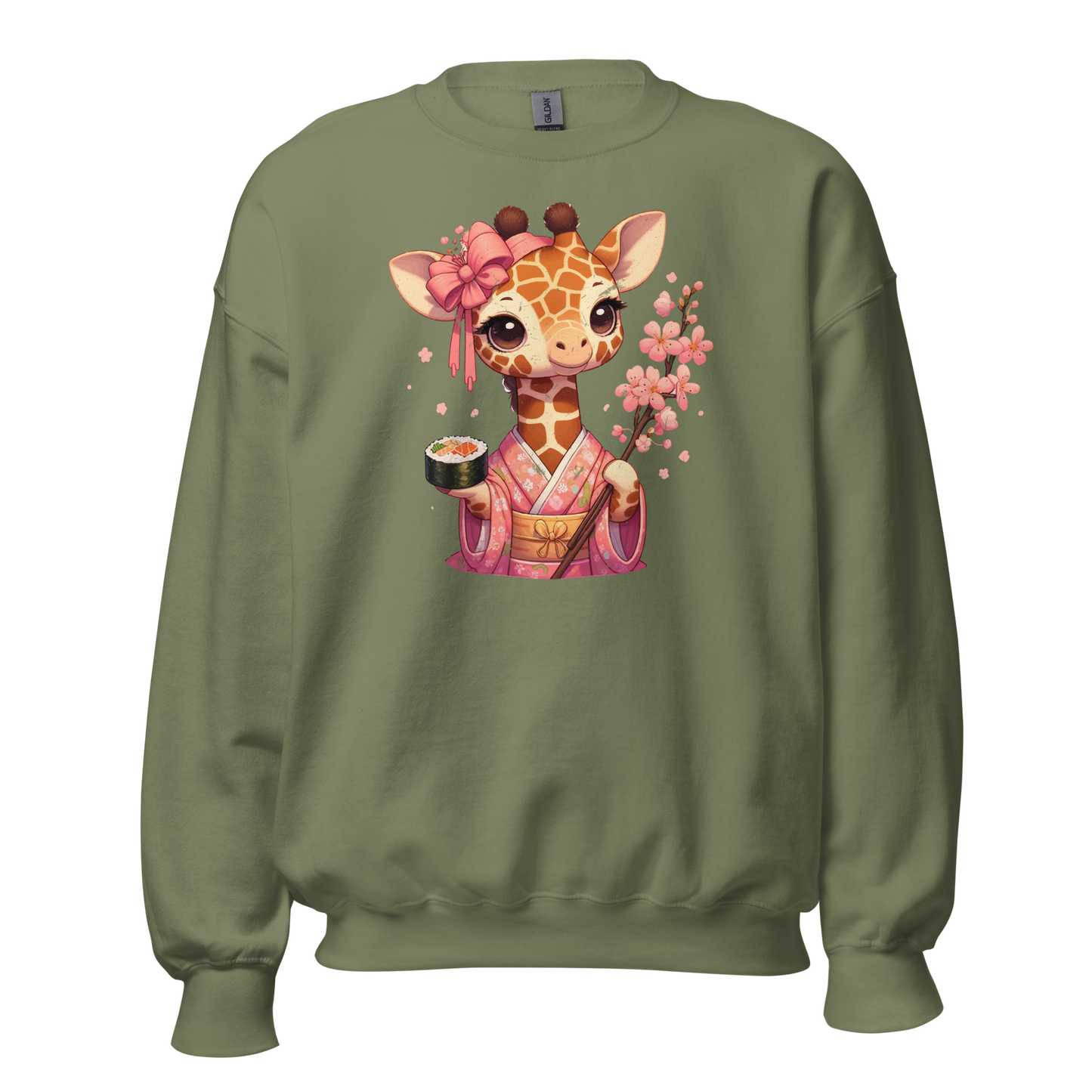 Geisha Giraffe - Holding Cherry Blossoms - Preshrunk Sweatshirt
