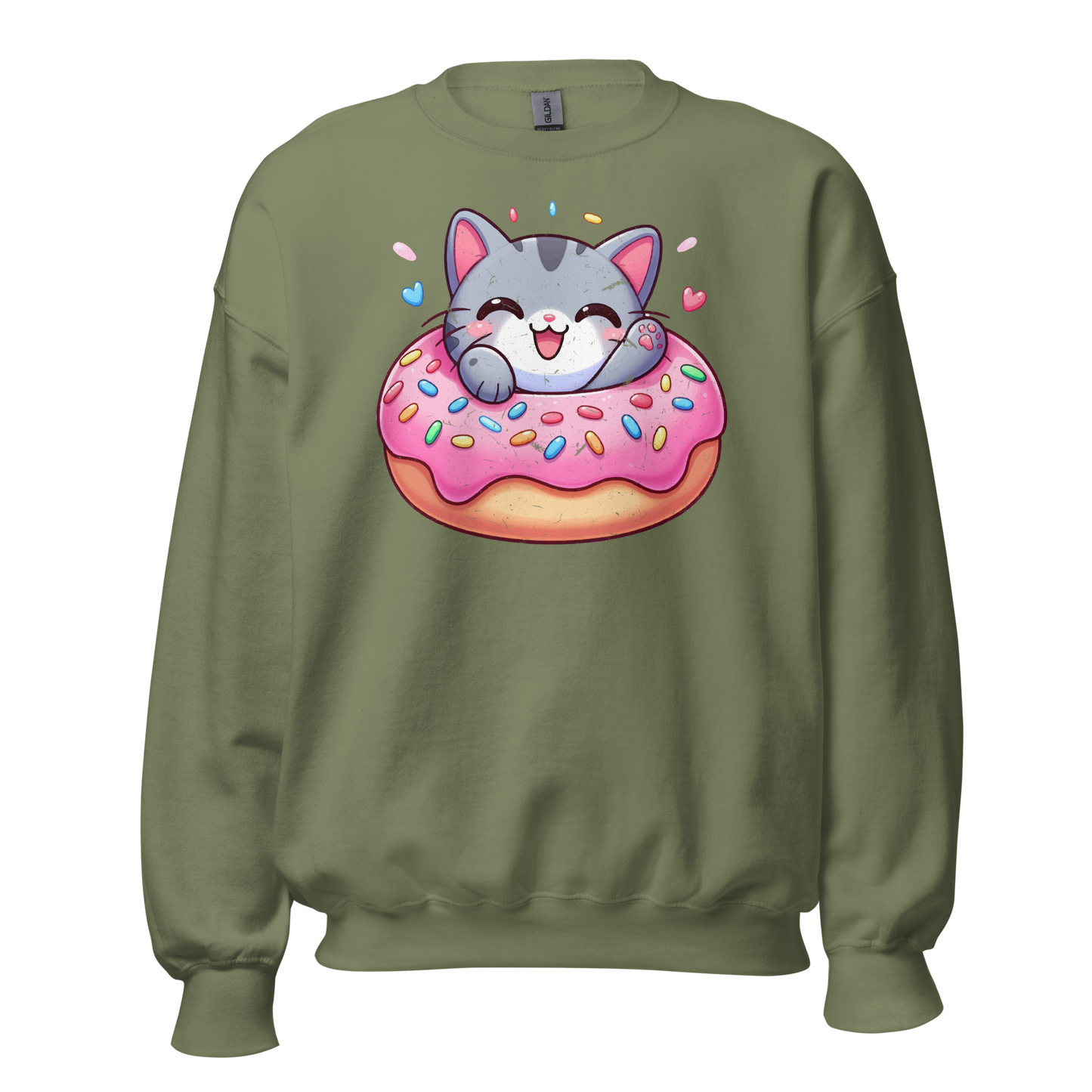 Grey Kitten - Laughing in a Donut - Preshrunk Sweatshirt
