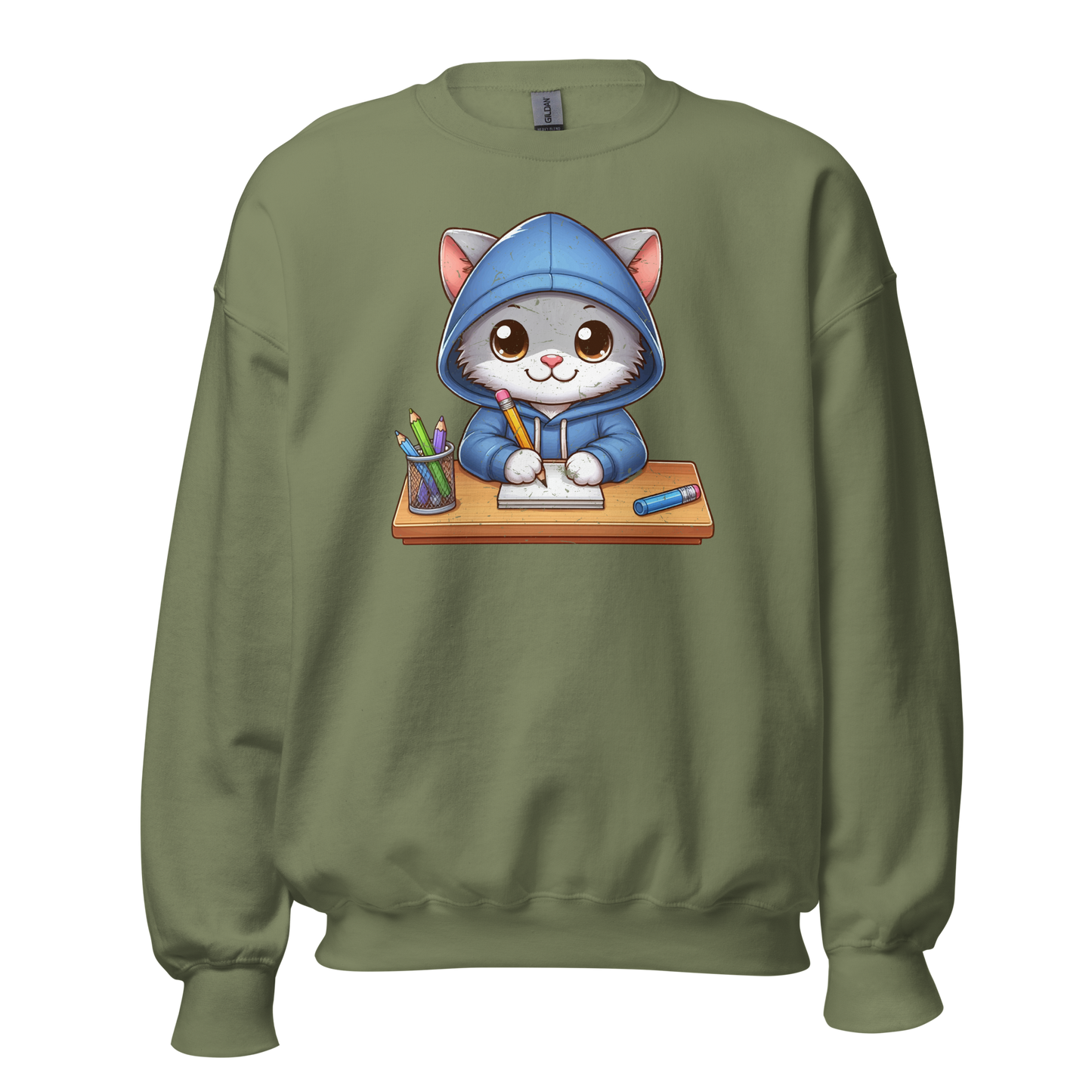 Grey Kitten Doing School - Preshrunk Sweatshirt