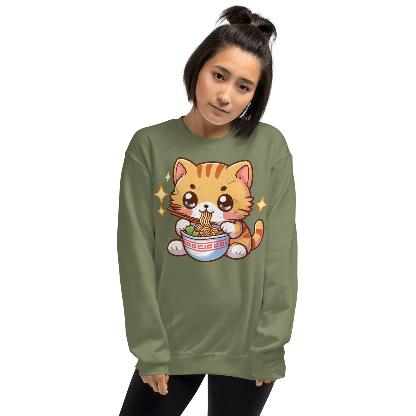 Orange Kitten - Eating Ramen - Preshrunk Sweatshirt