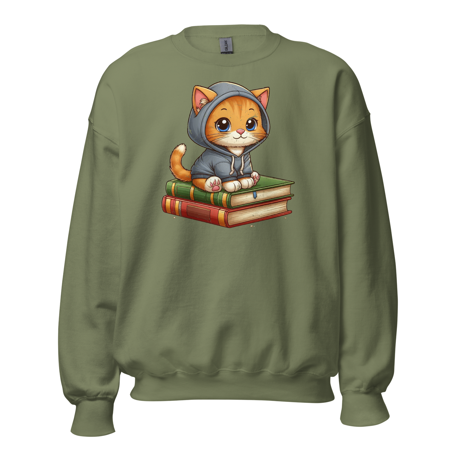 Orange Kitten - Sitting on Books - Preshrunk Sweatshirt