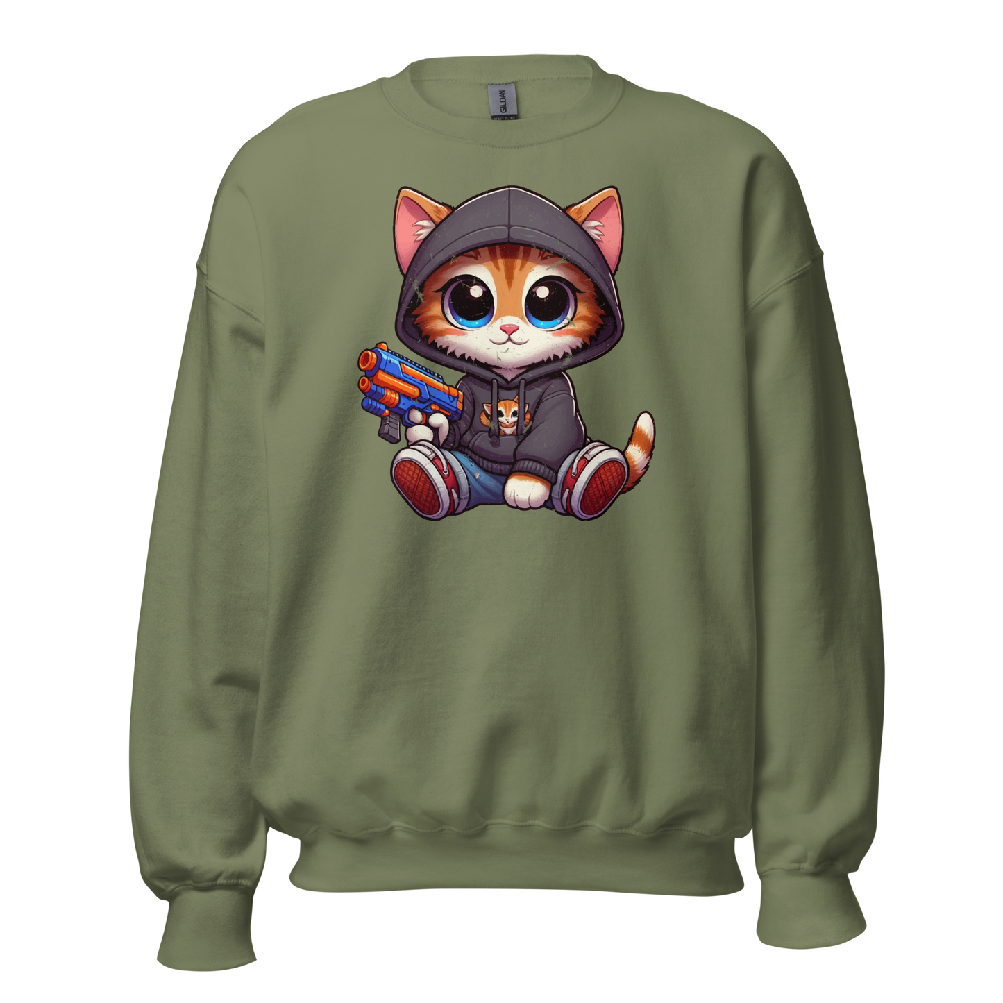 Orange Kitten with Foam Dart Blaster - Preshrunk Sweatshirt
