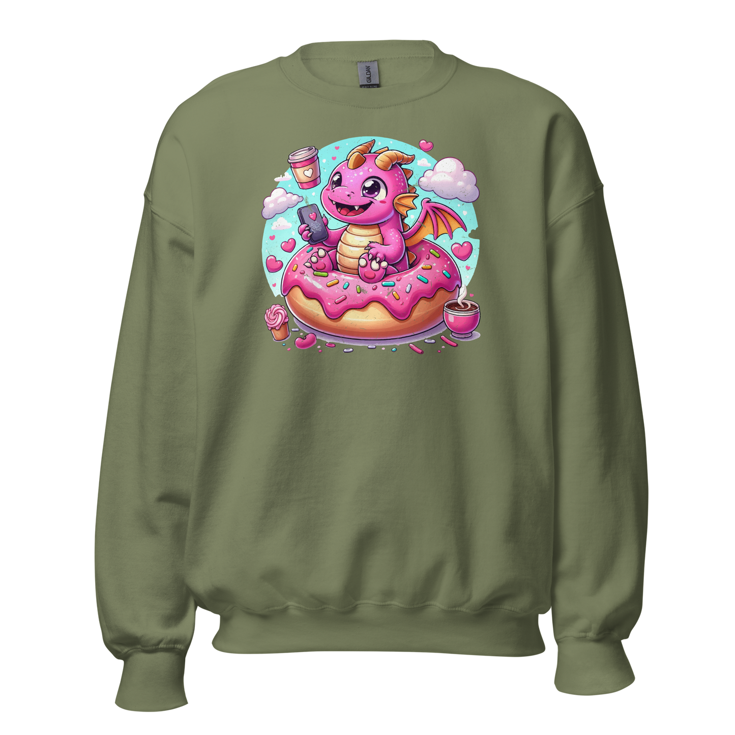 Pink Dragon - Loving Coffee and Donuts - Preshrunk Sweatshirt