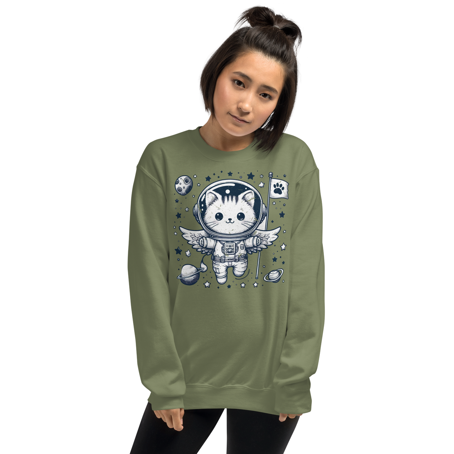 Space Kitten with Stars - Preshrunk Sweatshirt