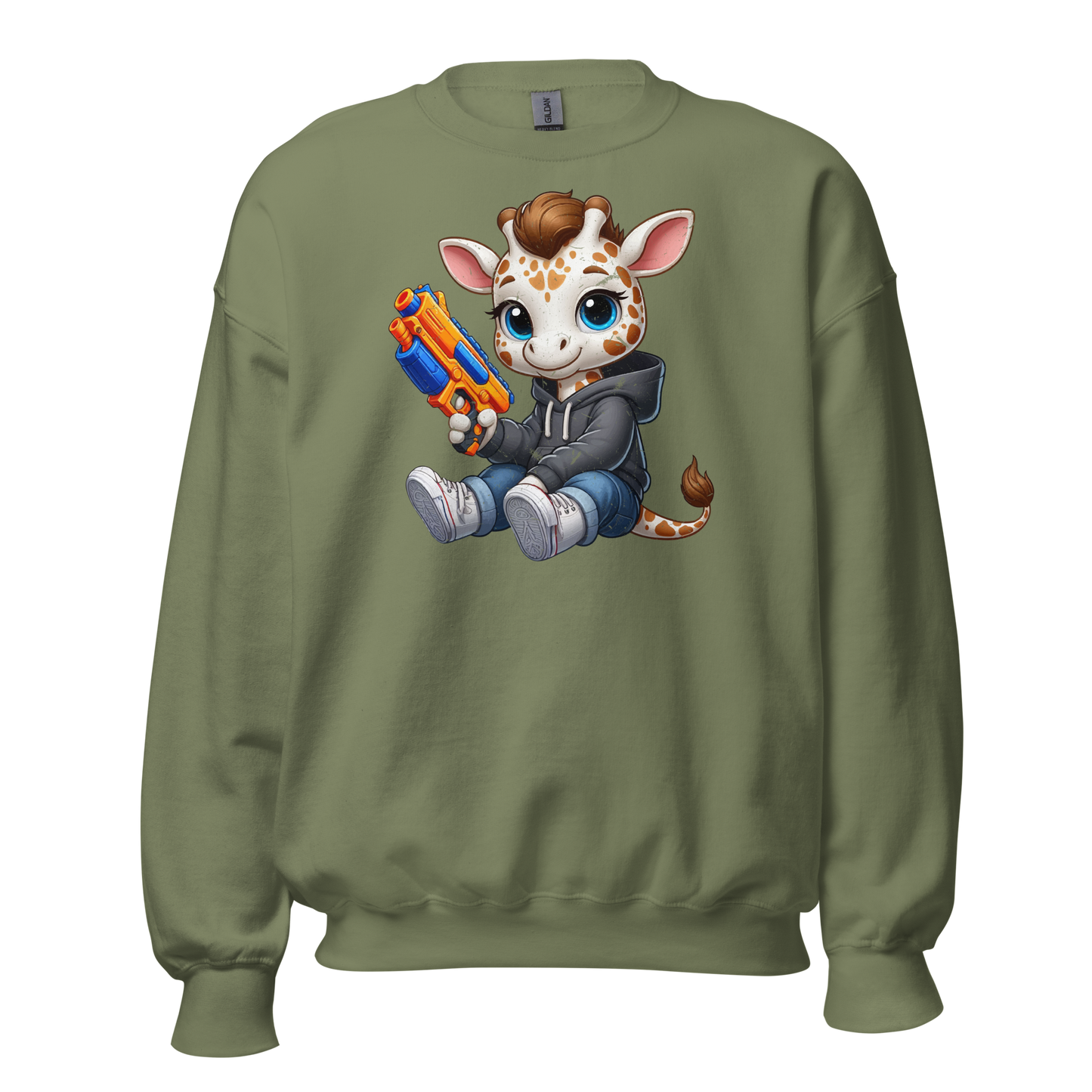 White Giraffe with Foam Dart Blaster - Preshrunk Sweatshirt