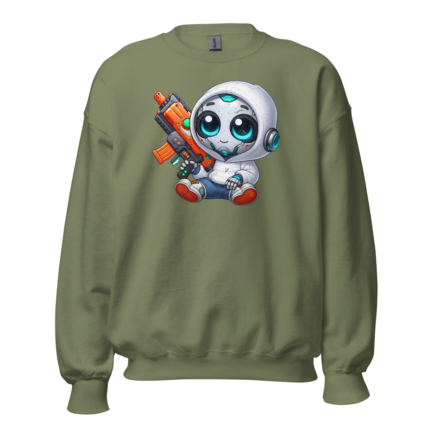 White Robot with Foam Dart Blaster - Preshrunk Sweatshirt