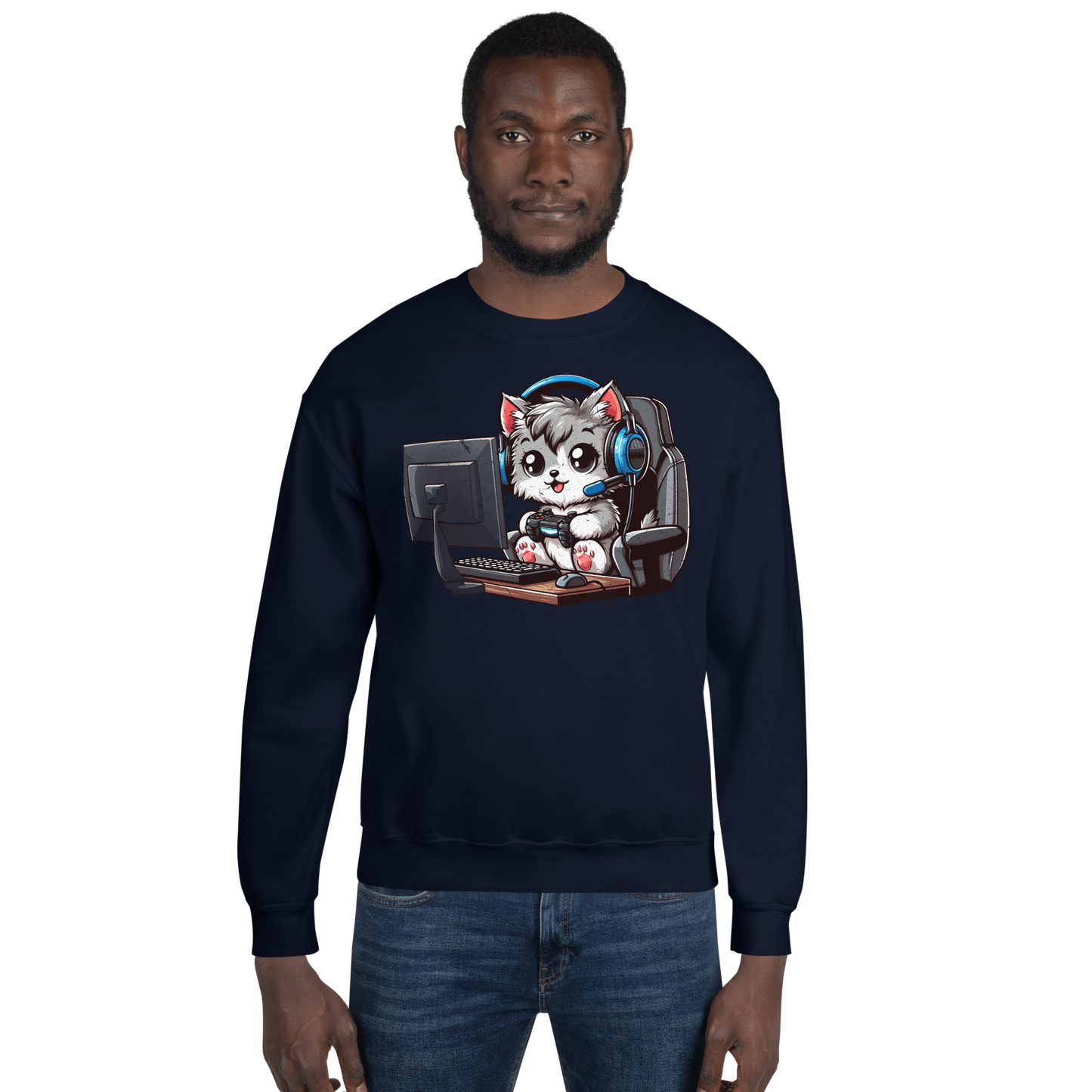 Gamer Kitten - Blue Headset - Preshrunk Sweatshirt