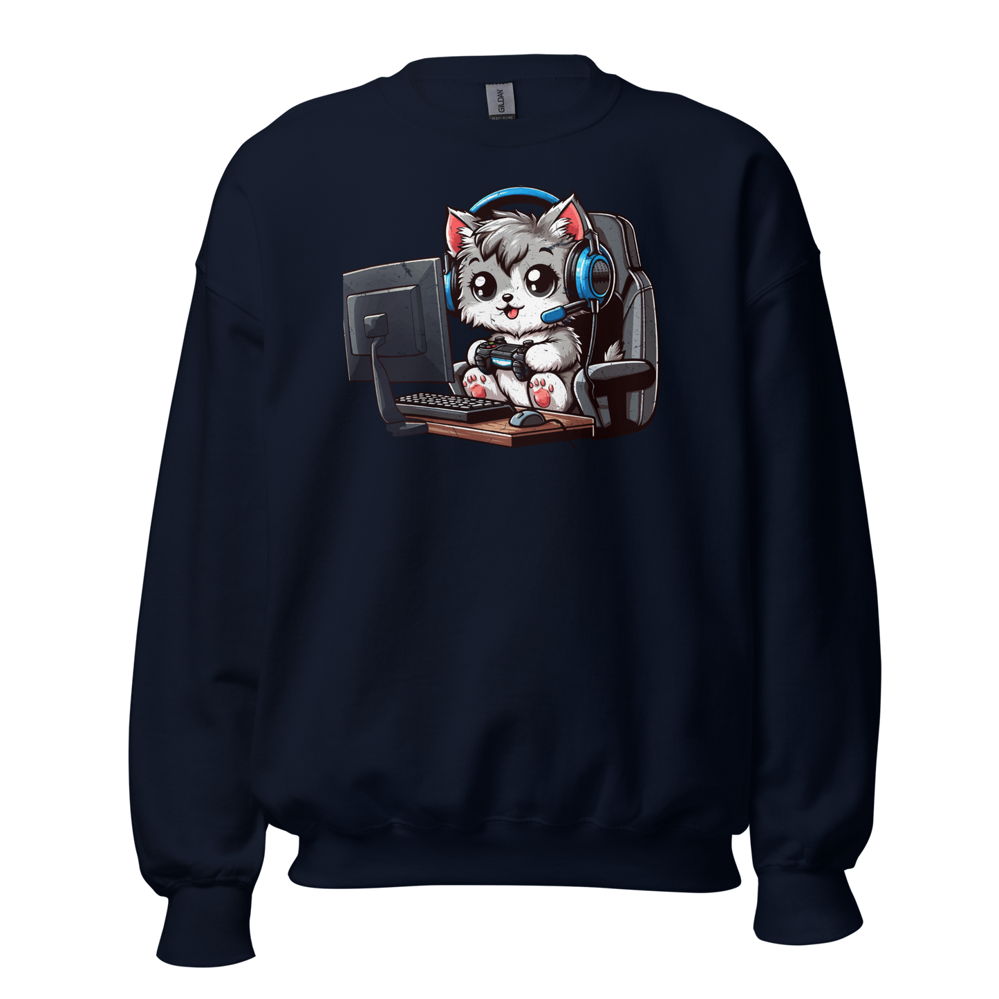 Gamer Kitten - Blue Headset - Preshrunk Sweatshirt