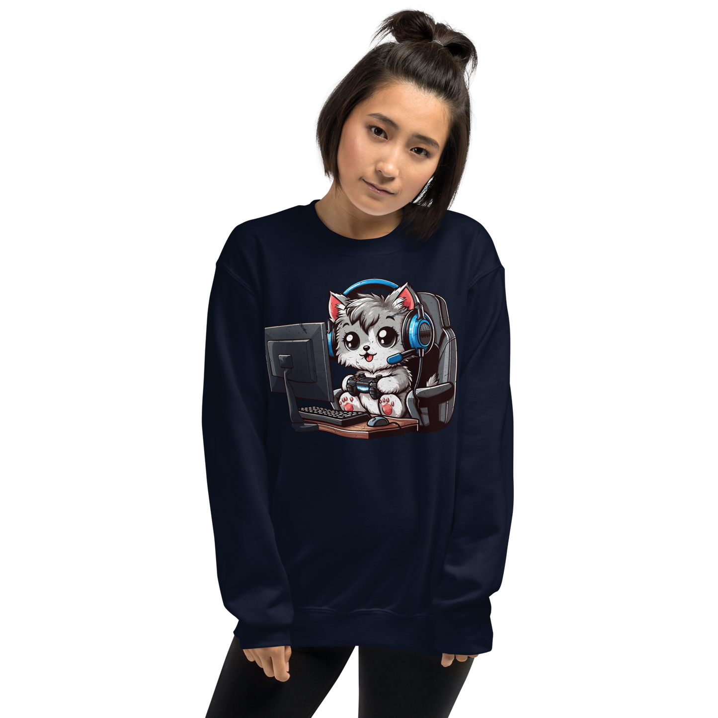 Gamer Kitten - Blue Headset - Preshrunk Sweatshirt