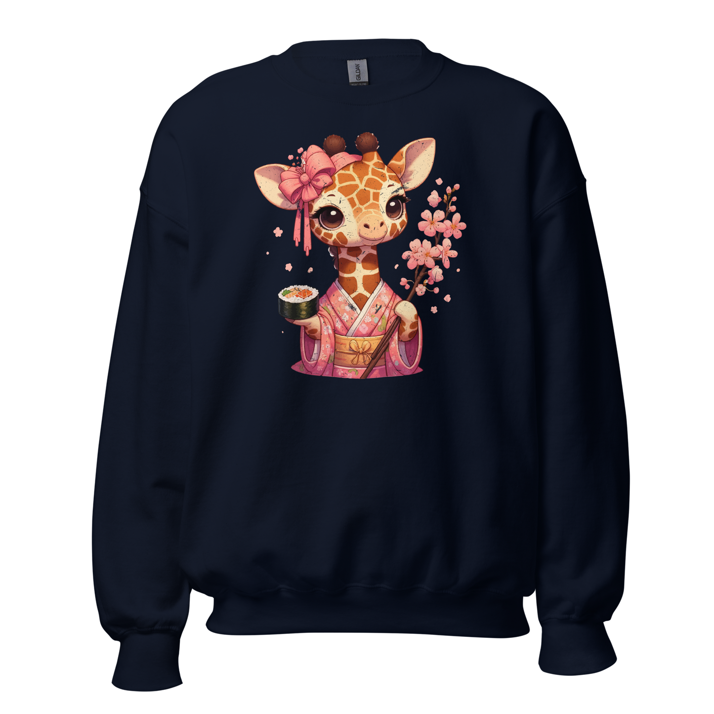 Geisha Giraffe - Holding Cherry Blossoms - Preshrunk Sweatshirt
