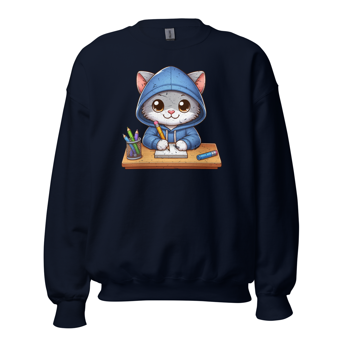 Grey Kitten Doing School - Preshrunk Sweatshirt